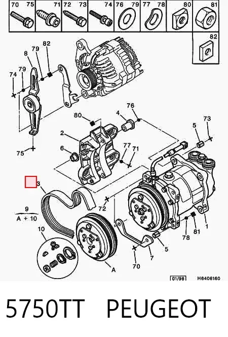 Correia dos conjuntos de transmissão 5750TT Peugeot/Citroen