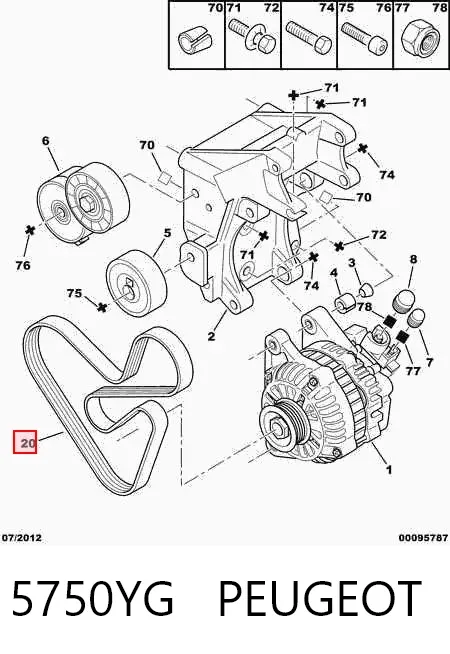 Correia dos conjuntos de transmissão 5750YG Peugeot/Citroen