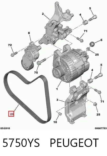 Correia dos conjuntos de transmissão 5750YS Peugeot/Citroen