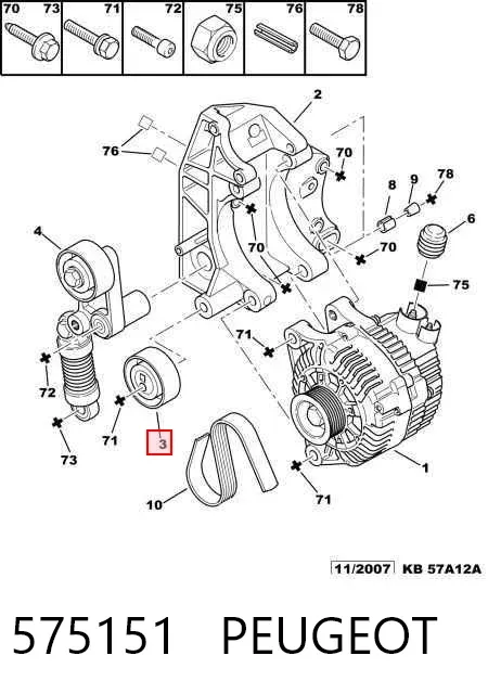 Rolo de reguladora de tensão da correia de transmissão 575151 Peugeot/Citroen