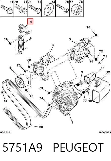 Reguladora de tensão da correia de transmissão 5751A9 Peugeot/Citroen