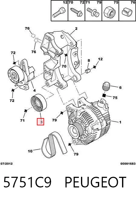 Rolo parasita da correia de transmissão 5751C9 Peugeot/Citroen