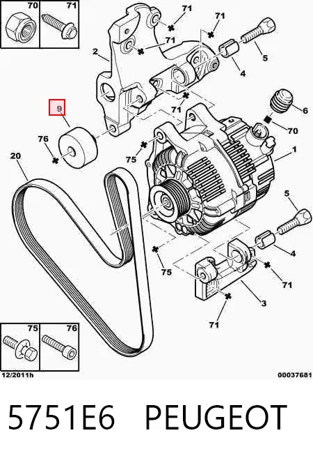 Rolo parasita da correia de transmissão 5751E6 Peugeot/Citroen