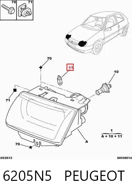 Luz direita 6205N5 Peugeot/Citroen
