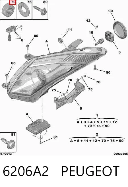 Luz direita 6206A2 Peugeot/Citroen