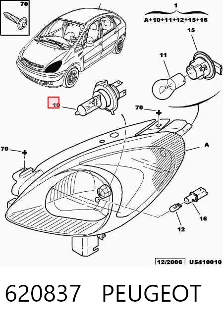 Luz esquerda 620837 Peugeot/Citroen