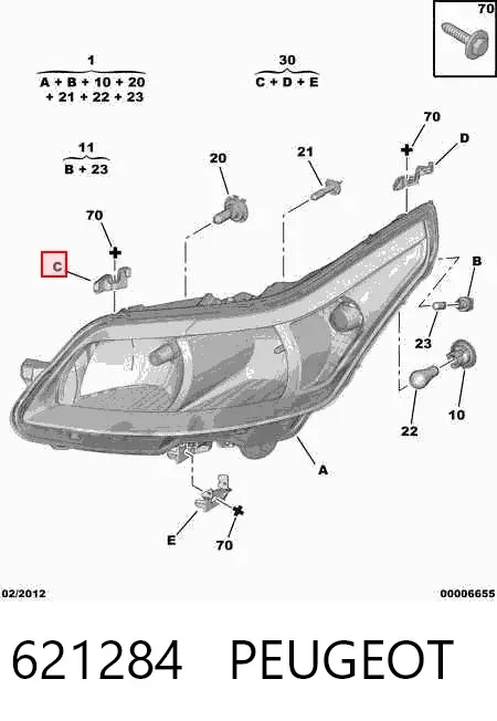 Consola (adaptador) de fixação da luz dianteira direita 621284 Peugeot/Citroen