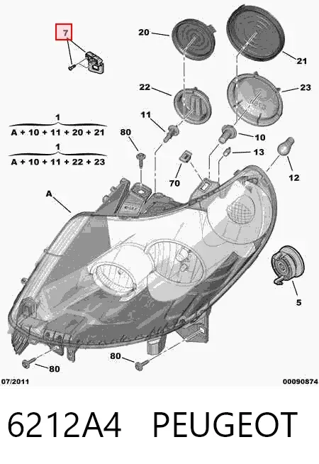 Consola (adaptador) de fixação da luz dianteira esquerda 6212A4 Peugeot/Citroen