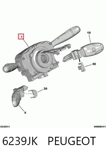 Comutador instalado na coluna da direção, montado 6239JK Peugeot/Citroen