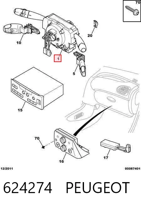 Comutador instalado na coluna da direção, montado 624274 Peugeot/Citroen
