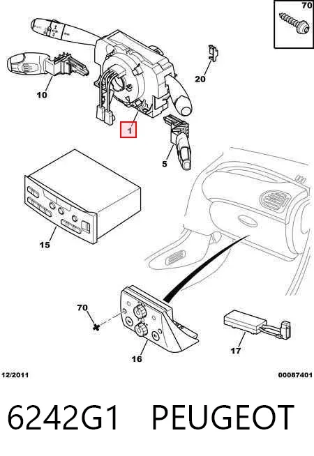 Comutador esquerdo instalado na coluna da direção 6242G1 Peugeot/Citroen