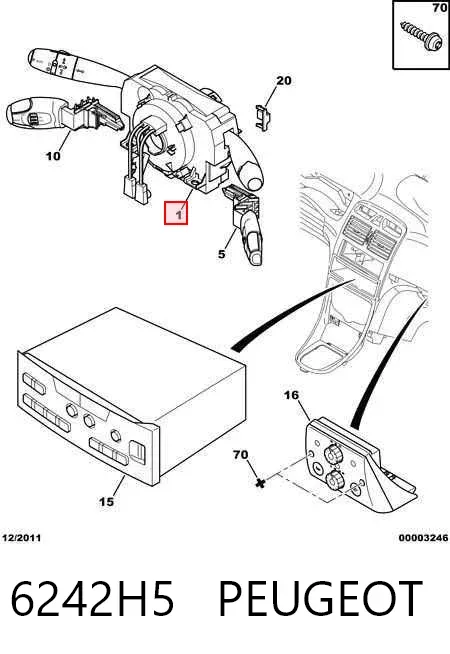 Comutador instalado na coluna da direção, montado 6242H5 Peugeot/Citroen