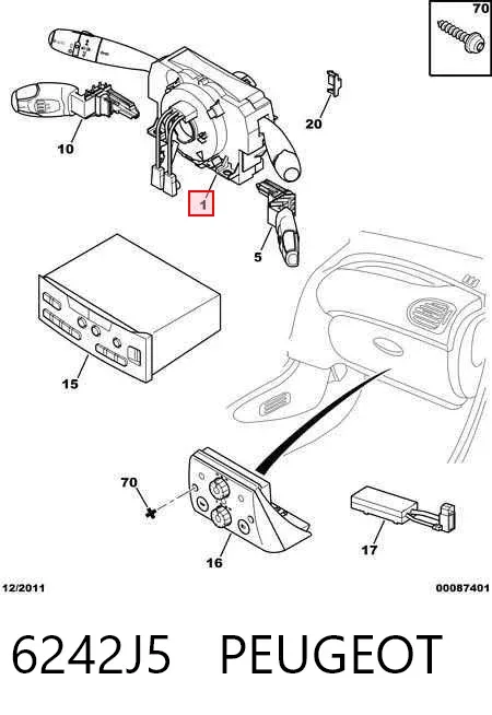 Comutador instalado na coluna da direção, montado 6242J5 Peugeot/Citroen