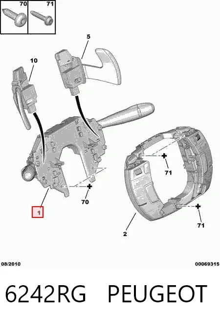 Comutador instalado na coluna da direção, montado Citroen C5 III