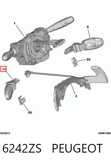 Comutador de controlo de cruzeiro 6242ZS Peugeot/Citroen