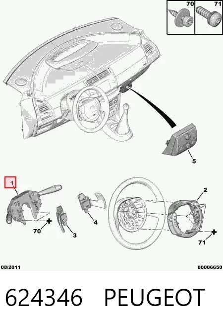 Comutador esquerdo instalado na coluna da direção 624346 Peugeot/Citroen