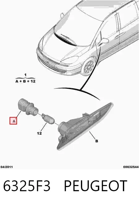 Pisca-pisca de espelho direito 6325F3 Peugeot/Citroen