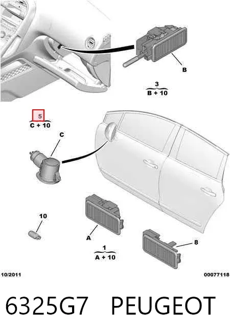 Lanterna da luz de fundo do espelho de retrovisão 6325G7 Peugeot/Citroen