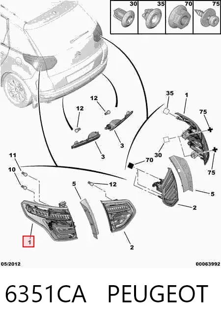 Lanterna traseira direita externa 6351CA Peugeot/Citroen