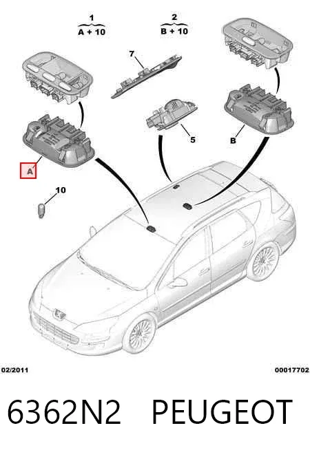Quebra-luz traseiro de iluminação de salão (de cabina) 6362N2 Peugeot/Citroen