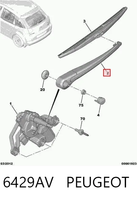 Braço de limpa-pára-brisas de vidro traseiro 6429AV Peugeot/Citroen