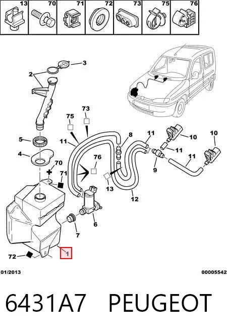 Tanque de fluido para lavador de vidro 6431A7 Peugeot/Citroen