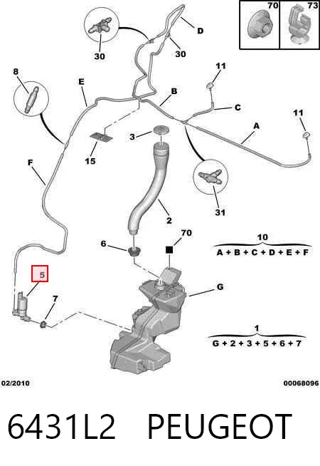 Tanque de fluido para lavador de vidro 6431L2 Peugeot/Citroen