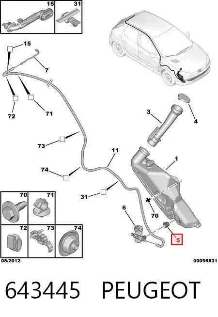 Vedante anular de bomba de fluido para lavador 643445 Peugeot/Citroen