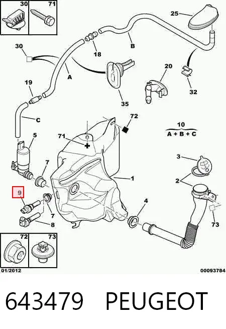 Sensor do nível de tanque de lavador de pára-brisas 643479 Peugeot/Citroen