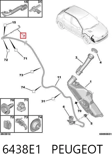 Injetor de fluido para lavador de vidro traseiro 6438E1 Peugeot/Citroen