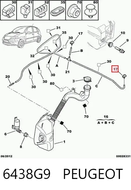 Injetor de fluido para lavador de pára-brisas 6438G9 Peugeot/Citroen