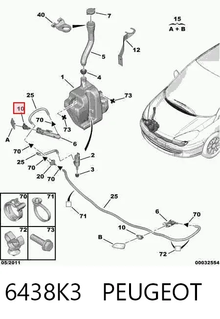 Injetor de fluido para lavador da luz dianteira 6438K3 Peugeot/Citroen