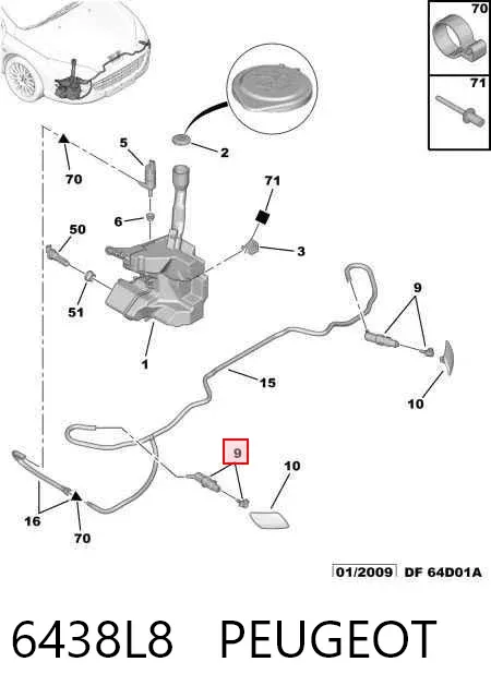 Injetor de fluido para lavador da luz dianteira direita 6438L8 Peugeot/Citroen