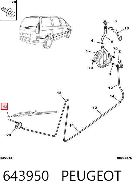 Mangueira de fluido para lavador de pára-brisas 643950 Peugeot/Citroen