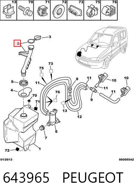 Gargalo do tanque de fluido para lavador 643965 Peugeot/Citroen