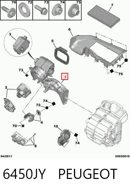 Caixa de ventilador de forno (de aquecedor de salão), montada 6450JY Peugeot/Citroen