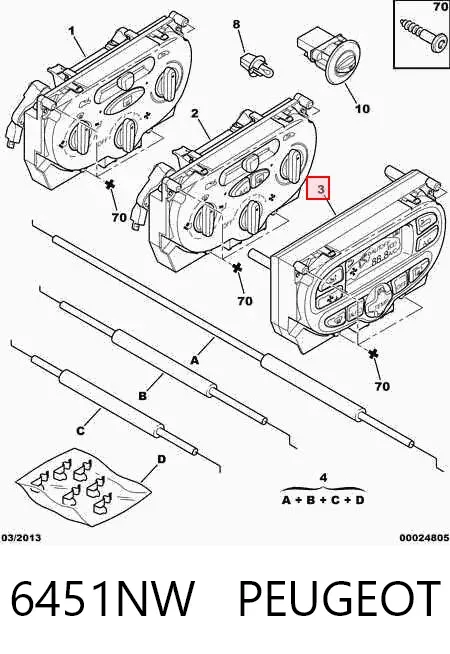Unidade de controlo dos modos de aquecimento/condicionamento 6451NW Peugeot/Citroen