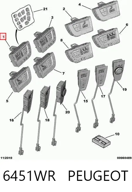 Unidade de controlo dos modos de aquecimento/condicionamento 6451WR Peugeot/Citroen