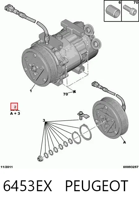 Polia do compressor de aparelho de ar condicionado 6453EX Peugeot/Citroen