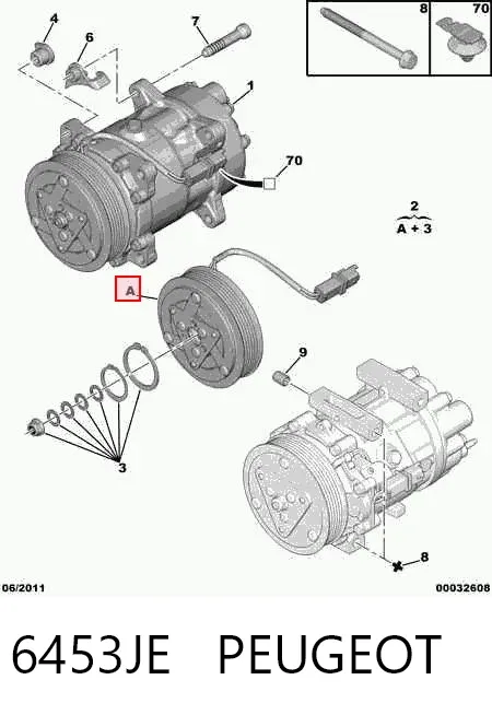 Polia do compressor de aparelho de ar condicionado 6453JE Peugeot/Citroen