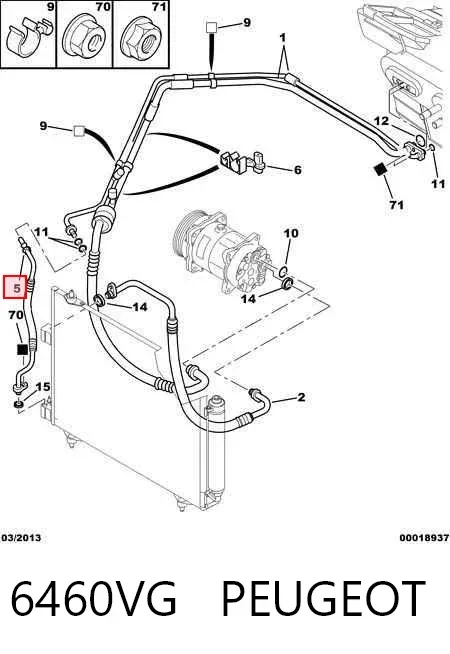 Mangueira de aparelho de ar condicionado, desde o radiador até o vaporizador 6460VG Peugeot/Citroen
