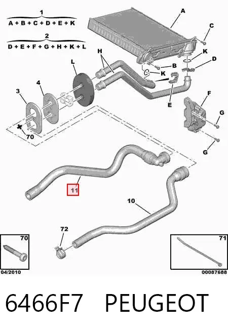 Mangueira do radiador de aquecedor (de forno), linha de combustível de retorno 6466F7 Peugeot/Citroen