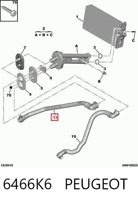 Mangueira do radiador de aquecedor (de forno), linha de combustível de retorno 6466K6 Peugeot/Citroen