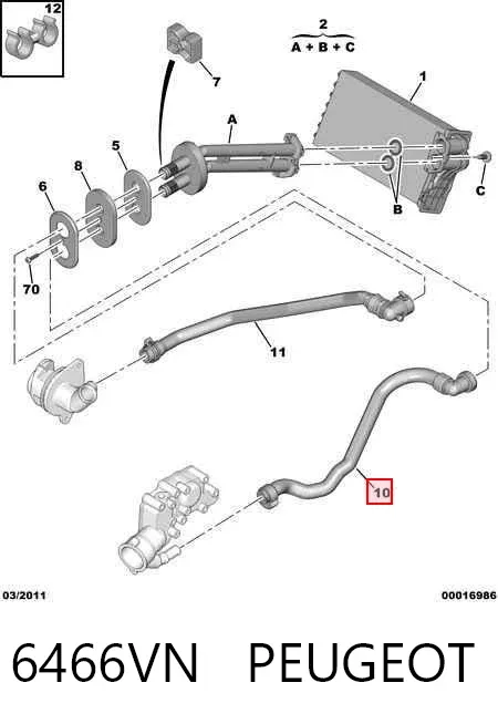 Mangueira do radiador de aquecedor (de forno), fornecimento 6466VN Peugeot/Citroen