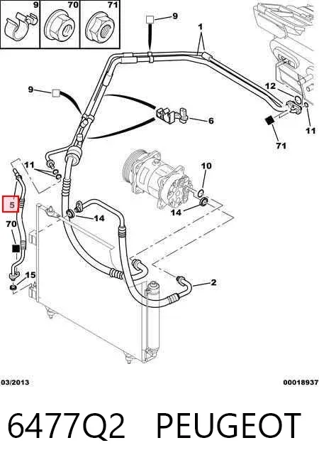 Mangueira de aparelho de ar condicionado, desde o radiador até o vaporizador 6477Q2 Peugeot/Citroen
