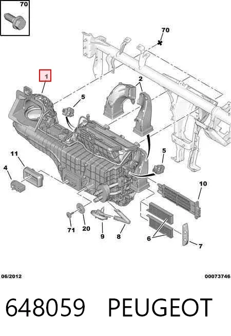 Caixa do radiador de aparelho de ar condicionado (vaporizador do salão) 648059 Peugeot/Citroen