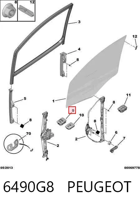 Unidade de botões dianteira esquerda de controlo de elevador de vidro 6490G8 Peugeot/Citroen