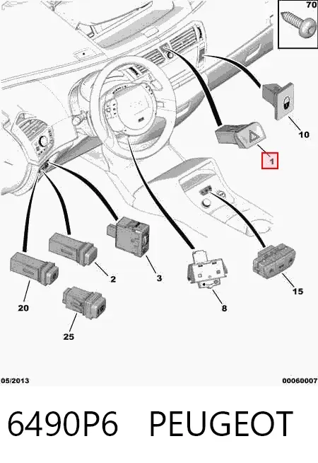 Botão de ativação do sinal de emergência 6490P6 Peugeot/Citroen