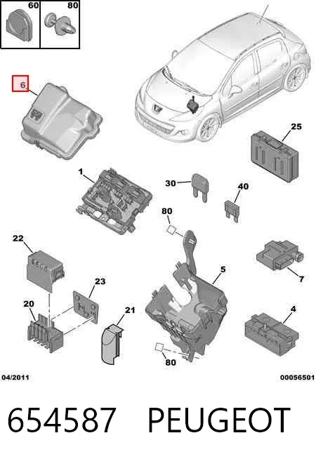 Tampa de unidade de dispositivos de segurança 654587 Peugeot/Citroen