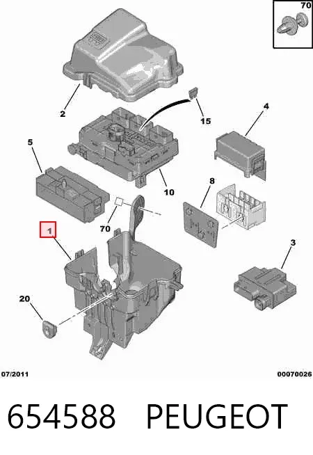 Caixa de unidade de dispositivos de segurança 654588 Peugeot/Citroen
